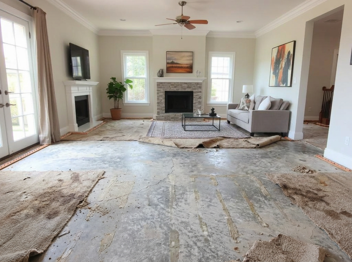 Vinyl Plank Flooring Install — before repair by Helping Hands Handyman