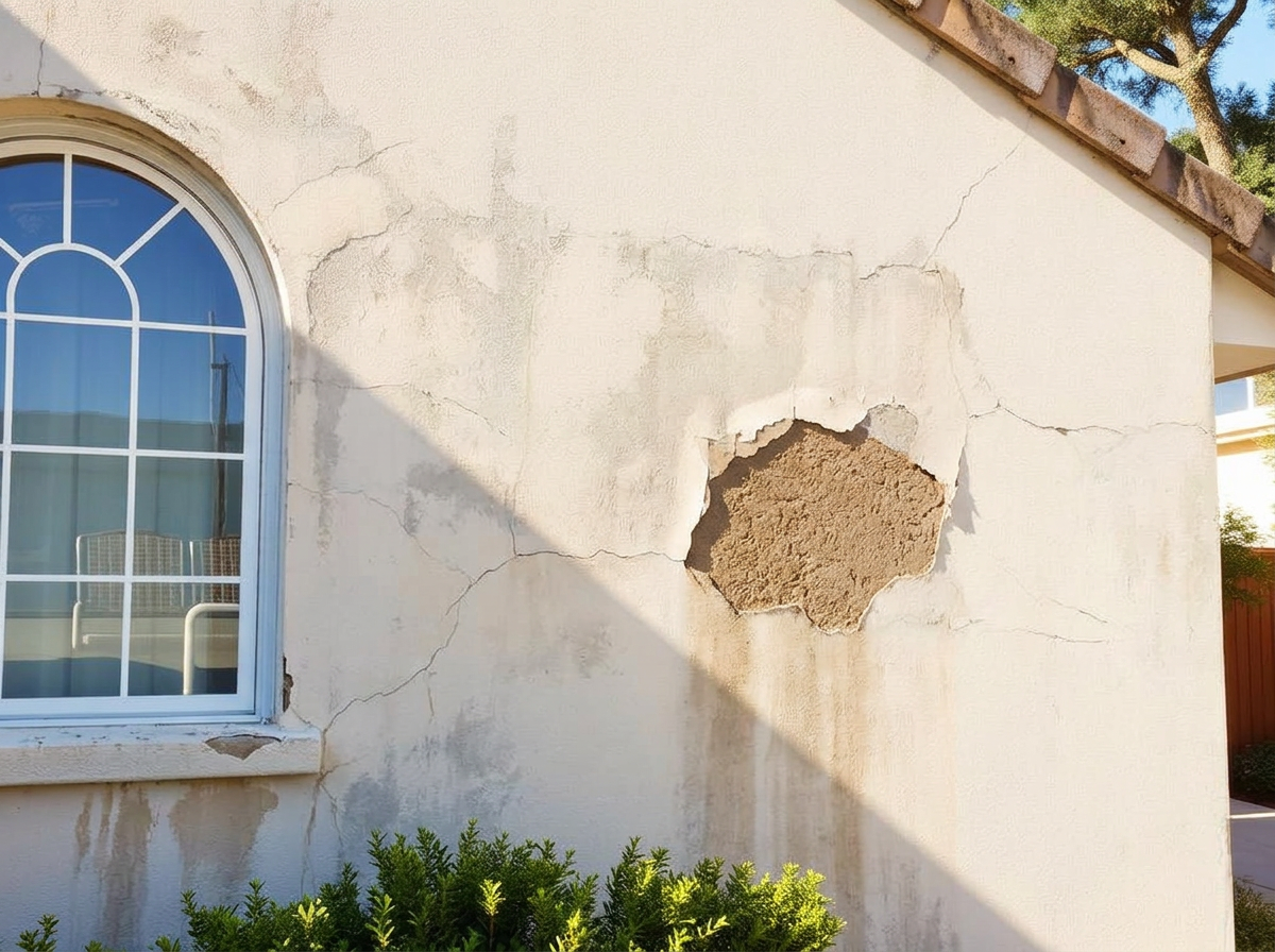 Stucco Repair & Exterior Restoration — before repair by Helping Hands Handyman